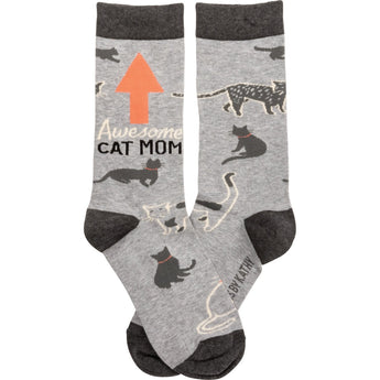 Womens Cat Socks Featuring The Words Awesome Cat Mom