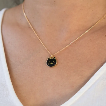 Cat Themed Gifts For Her, Black Cat Pendant Necklace, Gold cat Necklace For Women