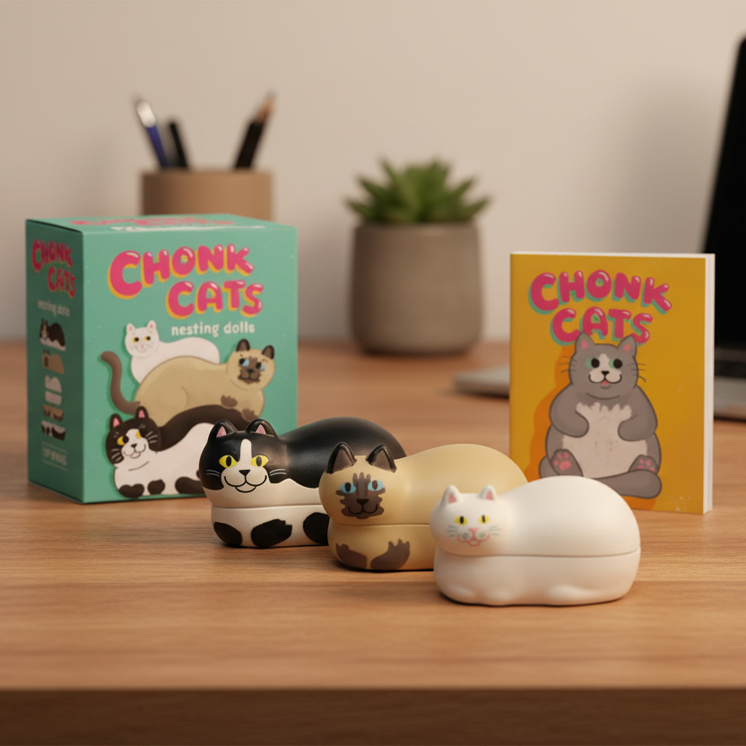 Chonk Cats Nesting Dolls Set 3 Sizes with Chonk Chart Mini Book
