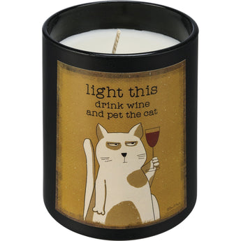 Funny Gifts For Cat People, Cat Candle Featuring the Words Light This Drink Wine And Pet The Cat
