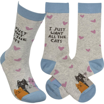 Cat Themed Socks Featuring The Words I Just Want All The Cats 