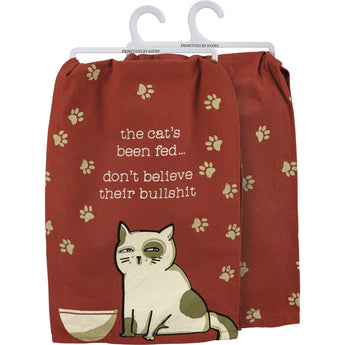 Cat Themed Kitchen Decor, Kitchen Towels With Cats On Them, The Cat's Been Fed Don't Believe Their Bullshit Dish Towel