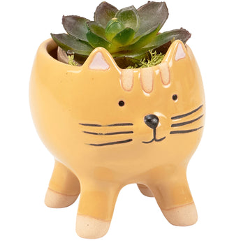Yellow Tabby Cat Planter - Front View