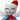 Plush toy with a red hat and blue sweater on a white background