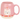 A pink ceramic mug featuring a cartoon cat face with heart-shaped sunglasses, surrounded by small hearts on the front and around the base.
