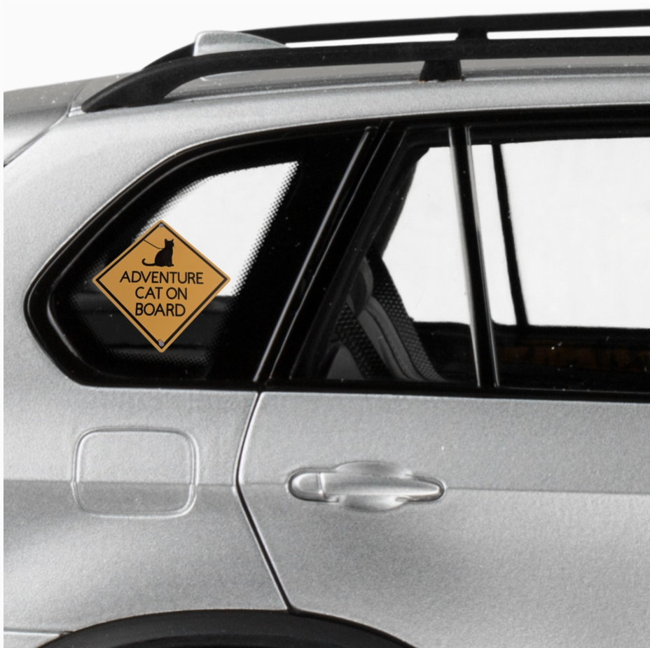 Auto Window Sign Adventure Cat On Board Car Window Sign – Purrs and Whiskers