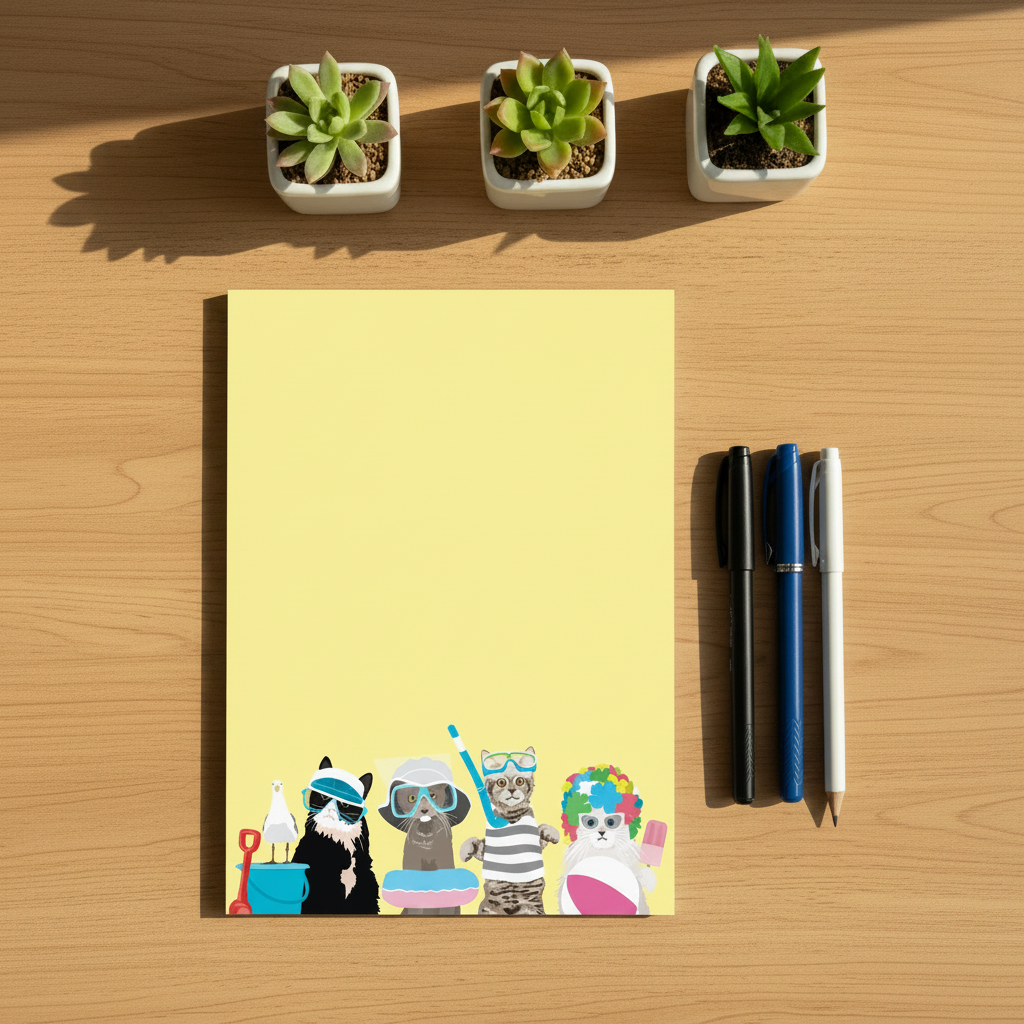 Notepad Sand Beach Cats Notepad - 60 Tear-Off Sheets - Funny Cat Stationery 4.75x6.5 ...