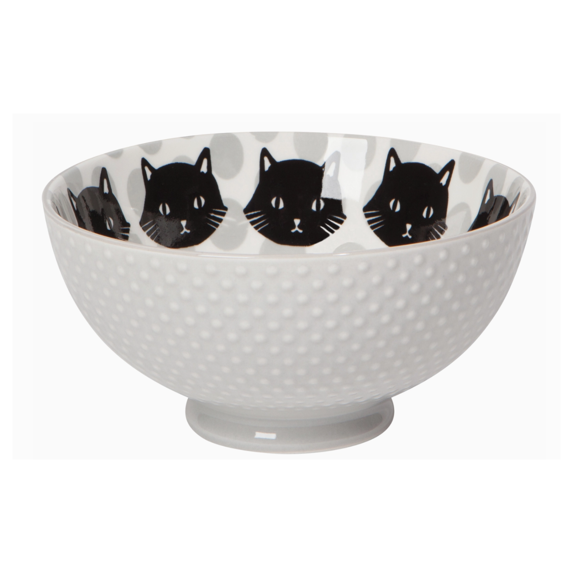 Black Cat Bowl: A whimsical addition to your kitchenware collection, featuring playful feline faces inside and embossed exterior texture