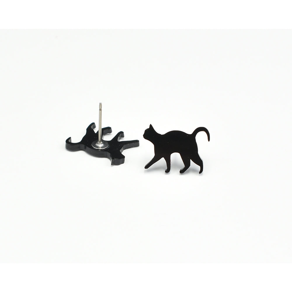 Handmade Black Cat Stud Earrings For Cat Ladies