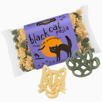 14 oz bag of Black Cat Pasta with cat face and paw shapes
