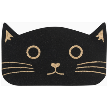 Durable 100% Coir Black Cat Shaped Doormat with Fade-Resistant Ink