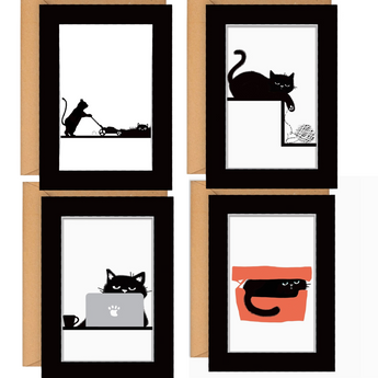 Set of 4 black cat prints