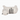 A white ceramic cat figurine lying down with black stripes on its back, photographed against a plain white background.