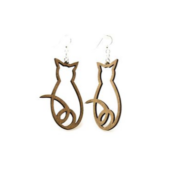 Stylish cat outline earrings featuring a sitting cat design, made from natural-colored wood