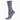 A single crew sock in heathered slate blue, featuring an all-over pattern of small cat faces in white, pink, and orange with black whiskers.