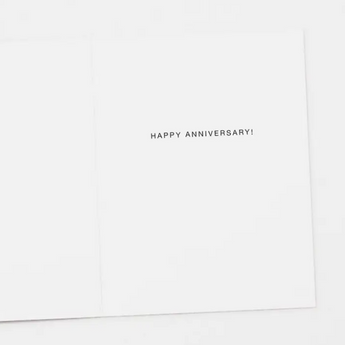 Close-up of heartfelt message 'Happy anniversary!' written inside the Cat Anniversary Card