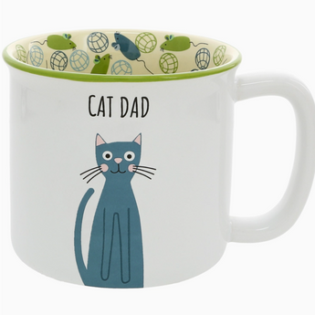 Stoneware Cat Dad Mug, microwave and dishwasher safe for easy cleaning.