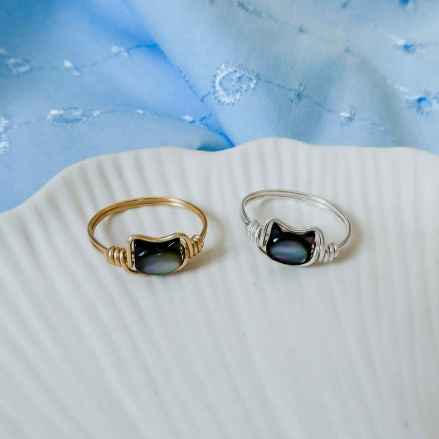 Cat Face Pearl Ring – Purrs and Whiskers - Main Image