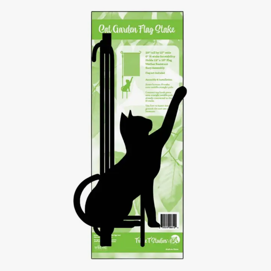 Cat Garden Stake For Hanging Garden Flags Featuring A Metal Black Cat