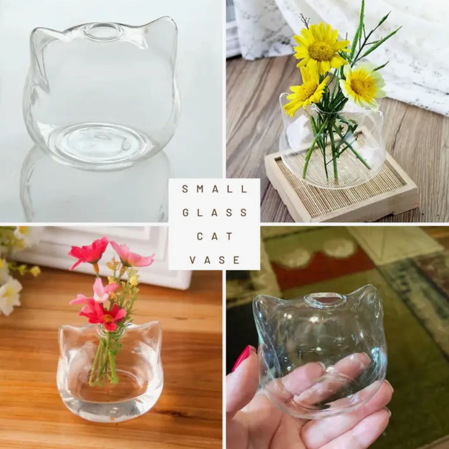 Cat Lover Decor, Cat Glass Vase For Flowers