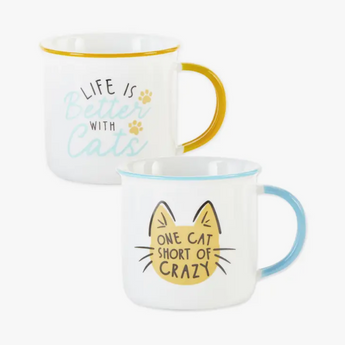 Cat Lovers Mug Set Featuring A Life Is Better With Cats Mug And A One Cat Short Of Crazy Mug