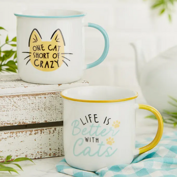 Cat Lover Mugs Set Featuring Two Cat Coffee Mugs