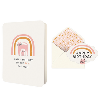 Cat Mom Birthday Card featuring a pink cat and kitten with the words 'Happy Birthday To The Best Cat Mom