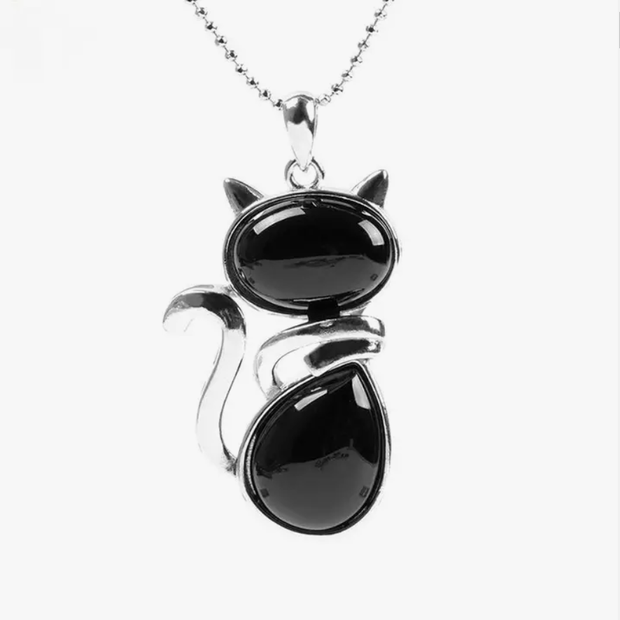 Cat Shaped Necklace For Women Featuring Black Agate Stone