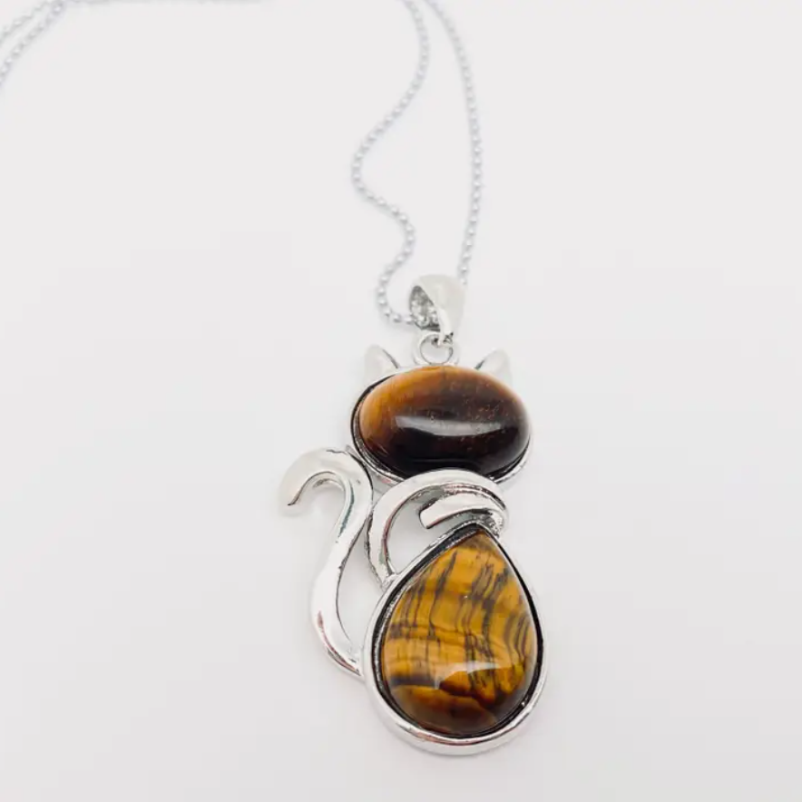 Cat Inspired Gifts For Women, Cat Shaped Necklace With Tiger Eye Stone