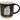 Mug with floral design and cat-themed text on a black background