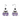 Pair of cat-shaped earrings with purple and black design on a white background
