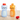 Two bubble bottles, one blue and one orange, with cat faces on a white background.