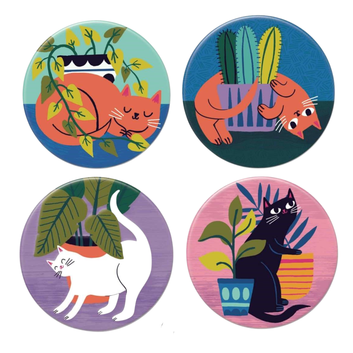 Gifts For Cat Ladies, Cat Fridge Magnets Featuring Cats And Plants