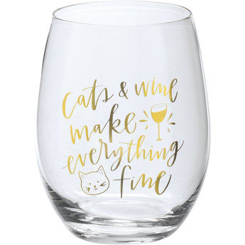Cat Stemless Wine Glasses, Cats And Wine Make Everything Fine Wine Glass