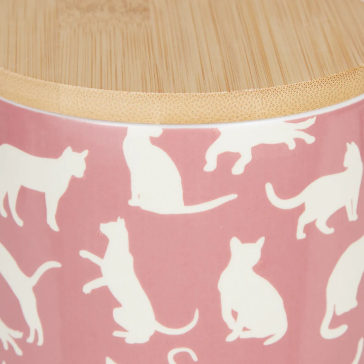Pink Ceramic Cansiter With Cats On It