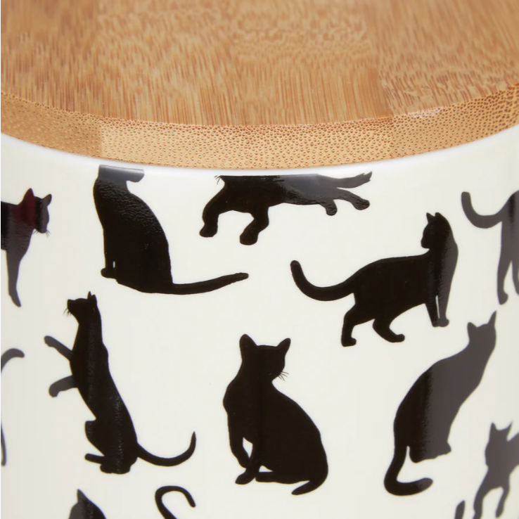 Ceramic Cat Treat Cansiter With A Bamboo Lid