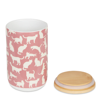Ceramic Pink Kitchen Canister With White Cats