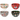 Four Christmas-themed ceramic bowls arranged in a 2x2 grid on a white background. The top-left bowl is cream with a red rim and holiday motifs including ornaments, bells, and Santa.