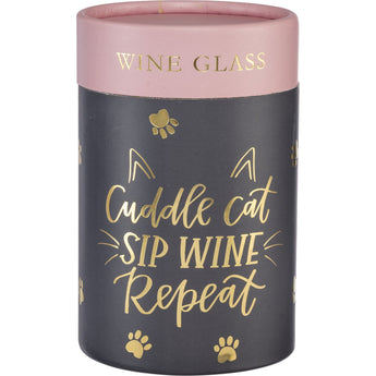 Unique Gifts for Cat Lovers, Cuddle Cat Sip Wine Repeat Wine Glass