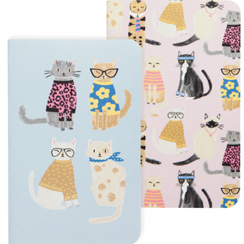 Set of 2 Feline Fine Notebooks - Blue and Pink with Funny Cats in Costumes