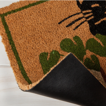 30" by 18" Flower Cat Doormat featuring durable coir material and vinyl backing.
