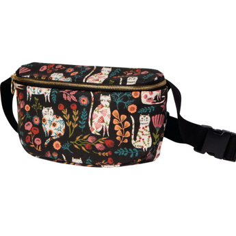 Flower Cat Hip Bag with adjustable wide webbing strap displayed.