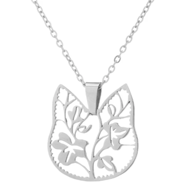 Cat Themed Jewelry for Women Who Love Cats, Cat Face Necklace Made of Silver Finished Copper