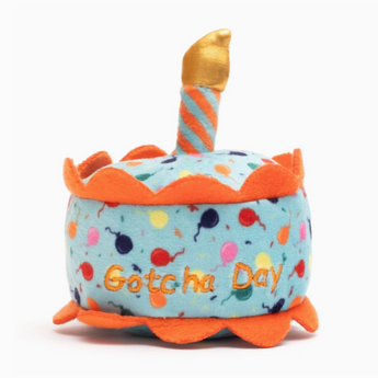 Gatcha Day Birthday Cake Toy shaped like a cake with a candle on top for playful cats.