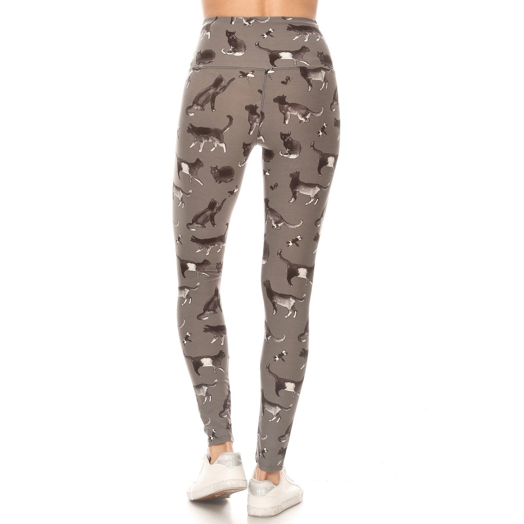 Grey Leggings With Cats On Them For Women