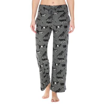 Women's Grey Cat Pajamas featuring adorable grey and black cat print.