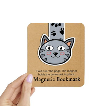 Close-up of the Grey Tabby Magnetic Bookmark with cat face and toe beans