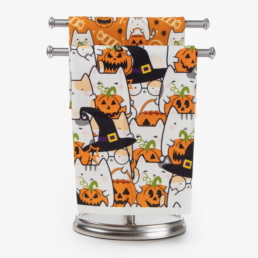 Cat Print Halloween Kitchen Towels