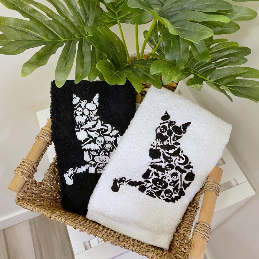 Bat and Pumpkin Cat Towel - Crafted with care, woven with fun