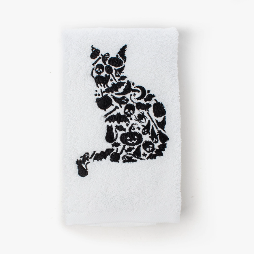 Spooky Cat Hand Towel - Halloween-themed towel with playful cat motif